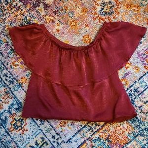 Burgundy Off the Shoulder Crop Top
